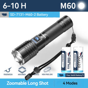 Smiling Shark SD7131 Powerful Torch Light M60 6000LM Super Bright Flashlight Stepless Dimming with Power Display Type-C Rechargeable Waterproof for Outdoor Emergency Hiking
