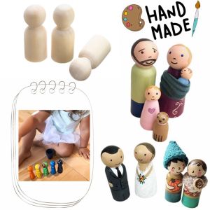 FLOW TOP 35/43/53/65mm 20pcs Male Female Blank Puppets Natural Wood Wooden Peg Doll Wood Crafts Wedding Decoration Unpainted Figures