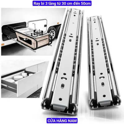Ray bi 3 tầng ( 1 cặp 2 cái) ray bi trượt Bộ 02 Thanh trượt ray bi 3 tầng dùng làm ngăn kéo các loại tủ bàn ray kéo tủ làm việc tủ quần áo tủ bếp tủ chén - kích thước 30 35 40 45 50 cm- Cửa Hàng Nam
