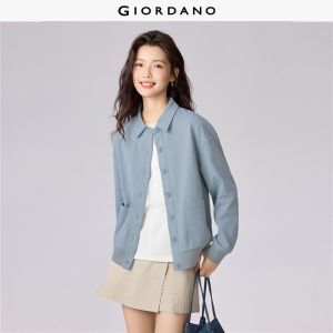 Giordano Women Double pockets notched collar loose shacket Free Shipping 05375467