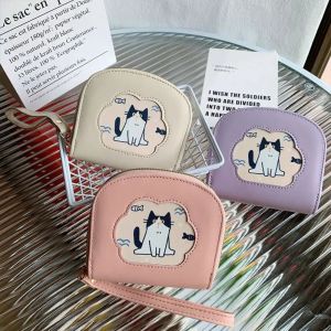 COLOO Multi-card Slot Cute Cat Short Wallet Cartoon Zipper PU Leather Card Bag Mini Korean Style Card Holder Women