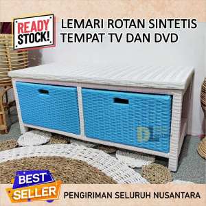 Lemari Rak Rotan Sintetis 5 Laci Buffet Bufet Meja TV 43 inci Ruang Tamu Minimalis Murah Terbaru