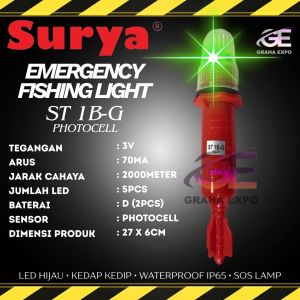 Surya Torpedo Lampu LED Emergency untuk Kapal / Pancing ST 1B-G Memakai Baterai D1 x 2 Sensor Cahaya FotoCell Mancing Fishing Light Green atau Red Ukuran Besar Hobi Darurat Electronic Flasher Lampu Tanda Bahaya Laz COD Bisa Bayar di Tempat Sasa Mall