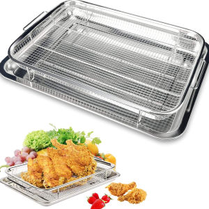 【Ready Stock】Air Fryer Basket for Oven Large Air Fryer Basket Stainless Steel Crisper Tray and Pan Set for Baking Grilling