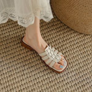 Casual Roman Sandals For Women 2026 Summer Vintage Woven Flat Slippers Fashionable And Versatile Flat Shoes