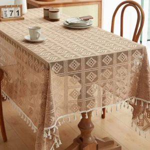 FFBH Hollowed Out Tablecloth Retro American Fabric Tablecloth Coffee Table Cover Cloth Retro Rectangular Home Textiles B8T9H