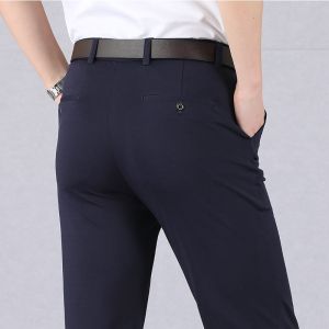 High Waisted Elastic Suit Pants middle aged mens pants Ankle-Length Slim-Fit Leisure Thin Iron-Free Summer Suit Pants