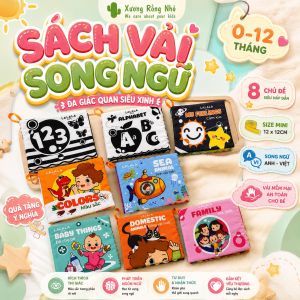 Combo 8 Sách vải Lalala baby cho bé 8 mặt sột soạt 12x11cm an toàn cho bé đồ chơi giáo dục sớm Xương rồng nhỏ