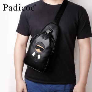 padieoe Top layer cowhide casual crossbody shoulder bag for men - trendy genuine leather single shoulder strap fashionable and versatile full of personality.