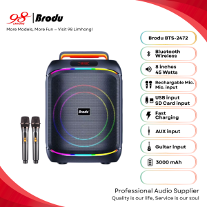 Speaker BTS-2472 Brodu Dual 8 inch Bluetooth Speaker With 2 Rechargeable Wireless Microphone