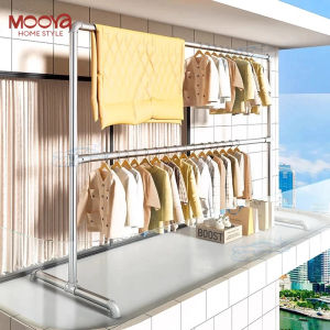 OOTD ถูกชั่วราวตากผ้า 2 ชั้น 150*50*200CM ราวแขวนเสื้อผ้า ราวแขวนผ้า โครงเหล็ก ราวแขวน ตากผ้าคอนโด มินิมอล เเขวนได้ 55 ตัว