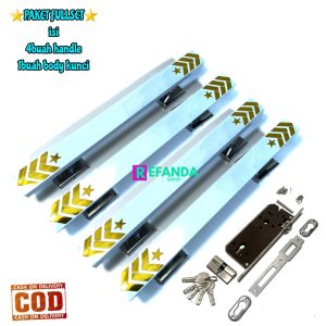paket 4buah gagang tarikan handle pintu rumah dan fullset lock body kunci untuk pintu depan model daun pintu2 kupu tarung