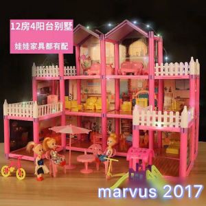 Kid Doll Princess Castle Assemble Diy Doll House Showcase Miniature Dollhouse Villa Toys DIY Play House Castle Pretend play