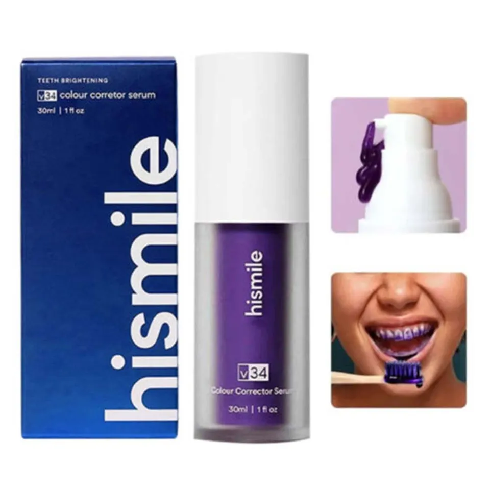 Hismile v34 Colour Corrector, Purple Teeth Whitening, Tooth Stain Removal,  Teeth Whitening Booster, Purple Toothpaste, Colour Correcting, Hismile V34,  Hismile Colour Corrector, Tooth Colour Corrector 