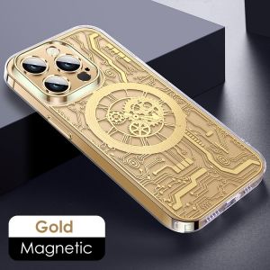 Kisscase Cho Iphone15promax Mạ Vàng Relief Trong Suốt Cơ Khí Magsafe Trường Hợp Đối Với iPhone 15 Pro Max 14 Cộng Với 13 12 Cho Magsafe Không Dây Sạc Kết Cấu vỏ điện thoại nhựa TPU mềm Trong Suốt Bìa Cho Apple15