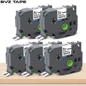 BYZ TAPE TZe241 5 Pack 18mm Laminated Black on White Compatible for Brother P-Touch tze241 tze241 for PTD600 PTD400 PT-D450 Ptd400Ad Ptd600 Ptd400 Pt-D450 Label Maker