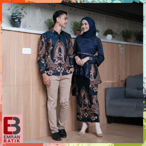EMRAN BATIK- Batik Couple Pasangan Aulia Kebaya Sarimbit Brokat Batik Kemeja Lengan Panjang Kebaya Couple Pasangan Terbaru 2023 Dress Kondangan Batik Lamaran Tunangan Modern Terbaru Kebaya Wisuda