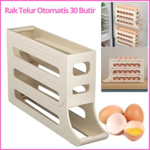 COD Rak Tempat Telur Ayam Kotak Penyimpanan Telur Gulir Otomatis 30 Butir anti pecah Kulkas 4 susun