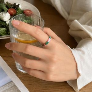 COVIEEZB Phong cách Trung Quốc Vòng Dầu Nhỏ Giọt Đầy màu sắc Cổ điển Nhẫn men tráng men Ngách Dân tộc Nhẫn họa tiết hoa Dành cho phụ nữ