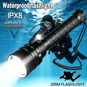 COD+T6 25000lumens LED Professional Waterproof Scuba Diving Flashlight Diver Light Torch Lamp Lanterna Led Underwater Flashlight Max 200M
