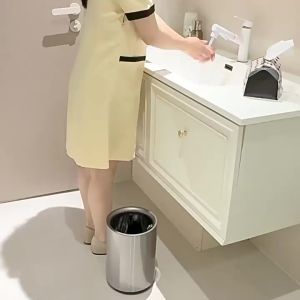 xpkQ Stainless Steel Trash Can Large Capacity Modern Rolling Cover Type Trash Bin Anti Odor Toilet Wastebasket Household Litter Bins T6H1N