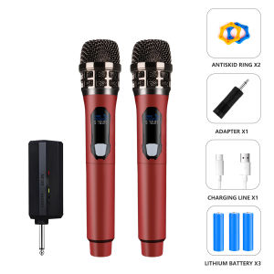 Professional-grade UHF dual wireless microphones auto-connect without setup rechargeable for long-lasting use plug-and-play with anti-interference ideal for home entertainment live streaming audio recording and outdoor performances.
