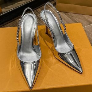 IELGY Pointed-toe Heels Rhinestones Silver Stiletto Female Celebrities Sling Backs