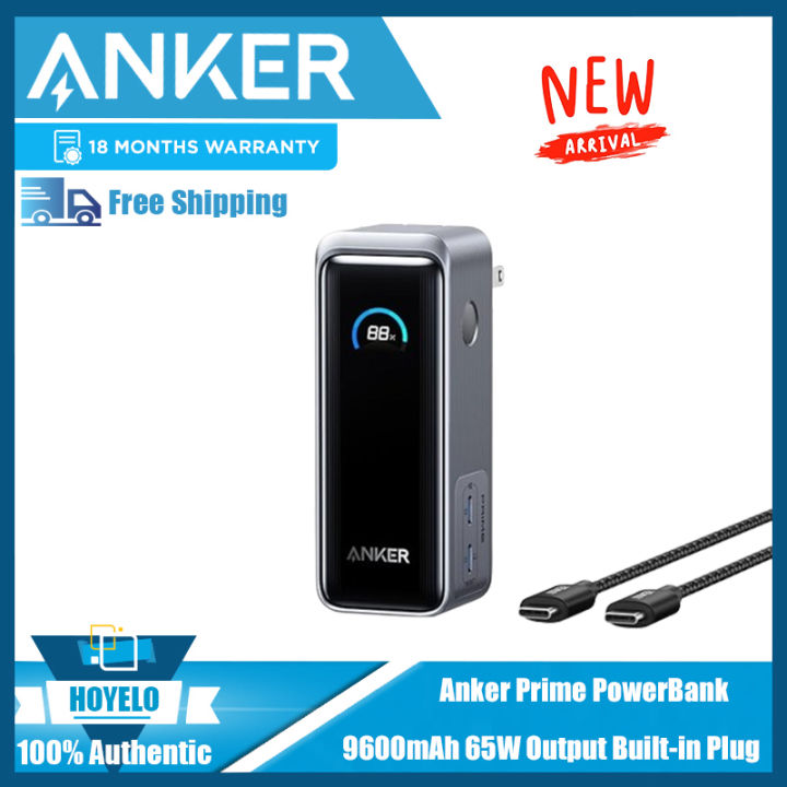 Anker Prime Power Bank, 9,600mAh Battery Pack with 65W Output, Built-in AC Plug, Supports PD 3.0 and PPS, 30W Fast Recharging, Sleek Portable Charger for MacBook Pro, iPhone 15 Series, Galaxy, iPad