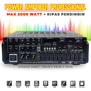 Sunbuck Bluetooth EQ Audio Amplifier Karaoke Home Theater FM Radio 2000W - AV-326BT