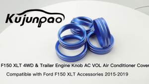 Air Conditioner Switch Trim Cover Aluminum Center Console Knob Compatible for Ford F150 XLT Accessories 2015-2019 6PCS(Blue)