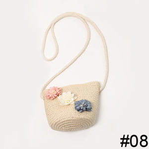 Calistouk Kids Girls Large Wide Flower Straw Woven Sun Protection Beach Hat Colorful Sunscreen Ball Summer Floppy Bucket Cap Portable Handbag