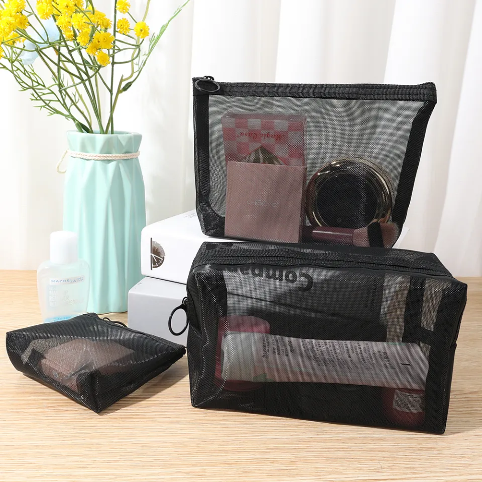 Mesh Clear Cosmetic Bags Small Large Black Makeup Bag Portable Travel  Toiletry Organizer Case Lipstick Storage Pouch