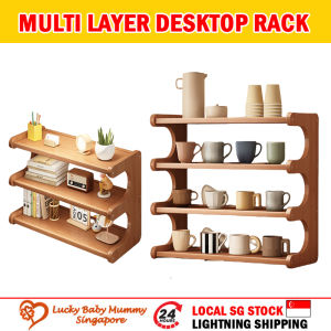 Multi-Layer Desktop Storage Rack Wood Bookshelf Kitchen Organizer Office & Home Cup Holder Shelf Local Stock