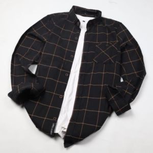 ZWECKOUT LABEL - Kemeja Flanel Pria Lengan Panjang Kasual Slimfit Motif Kotak-Kotak Abu