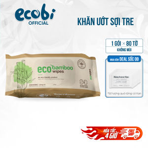 Combo 03 gói khăn ướt vải sợi tre kháng khuẩn cao cấp Ecobamboo gói 80 tờ không mùi không cồn an toàn cho bé