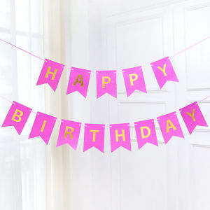 SG Happy Birthday Bronzing Glitter Paper Banner for Party and Home Decoration