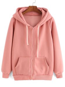 Jaket wanita zipper fleece peach polos- sansstore