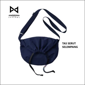 Tas Selempang Serut Poliester Hitam Ringan dengan Gagang Tahan Air