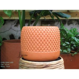 Dư - Chậu Gốm Đất Nung Dáng Trụ Tròn Vân Đan Lưới - Gốm Sứ Sân Vườn - GSSV
