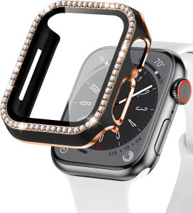 Bling Diamond Case for Apple Watch Cover 41mm 45mm 42mm 38mm 44mm 40mm Women iWatch Bumper with Screen Protector for Apple Watch Series 9 8 7 6 5 4 3 2 1 Series SE SE2