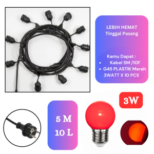 KOMPLIT WARNA KOMPLIT 10M Kabel Fitting Gantung 10METER 20Lampu LED CAFE 5M LAMPU TAMAN Outdoor E27