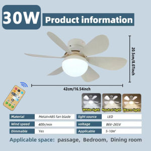 Lampu Kipas Langit-langit LED 30W/40W E27 dengan Remote Control untuk Peredupan Cocok untuk Ruang Tamu Ruang Belajar Penggunaan Rumah Tangga 85-265V TOP
