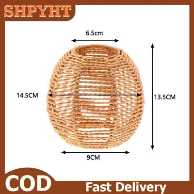 SHPYHT 1 Piece Vintage Hanging Lampshade Handmade Woven Lamp Shade For Living Room Bedroom Hotel Simulated Rattan Light Fixture