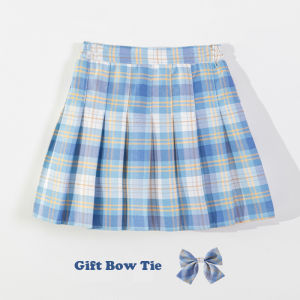 Kids High Quality Cotton Pleated Plaid Skirt with Bow Violet Pink Blue for Kids Girls 2-10 Years Old