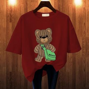 BAJU KAOS WANITA OVERSIZE BASIC LENGAN PENDEK PRINTING DTF BEAR GREEN KATUN COMBED JUMBO BLUS KAUS