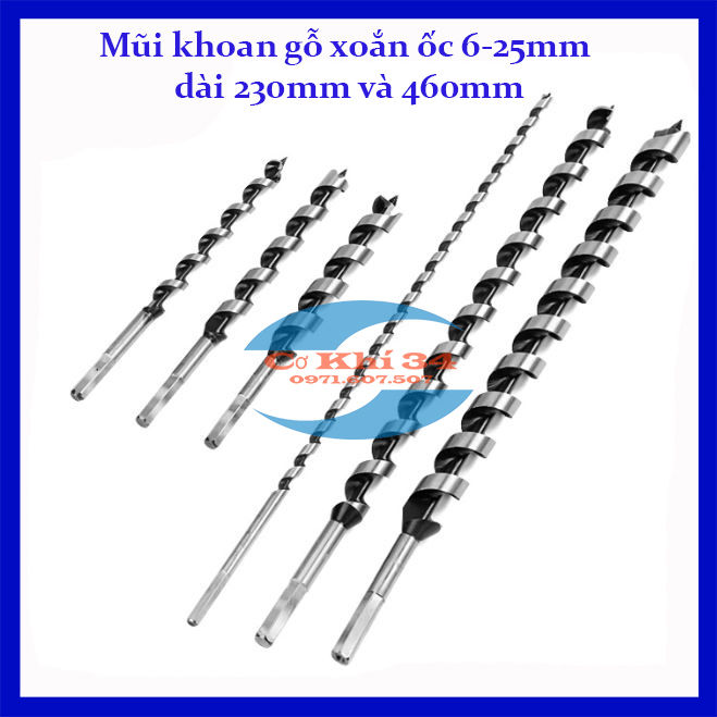 Mũi khoan gỗ xoắn ốc có đầu định tâm đủ size từ 6mm-25mm dài 230mm và ...
