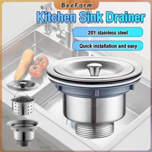 B.F. Stainless Steel Sink Drain Strainer Kit Kitchen Drain Assembly with Metal Center Knob Basket Stopper Replacement