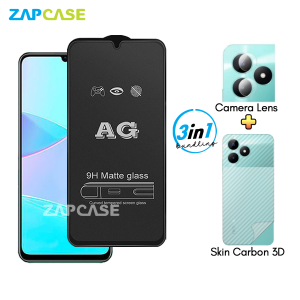 Realme C51 C53 PAKET 3in1 Tempered Glass Anti Glare Free Camera Lens dan Skin Carbon