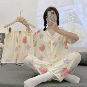 Y&L Fashion #A001 Cute Cartoon Pattern Polyester Comfortable Ribbed Knit Fabric 3 in 1 Pajama Set