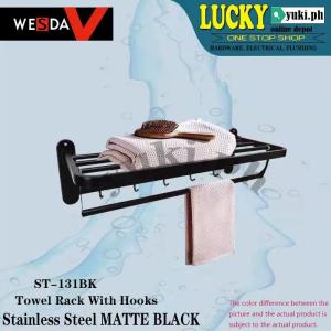 BT2119 STAINLESS STEEL MATTE BLACK TOWEL RACK W/ HOOKS (WESDA)
